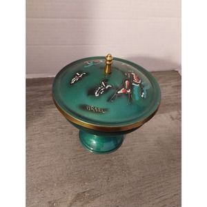 Shepherd and Sheep Green Enamel Brass Footed Covered Bowl Israel